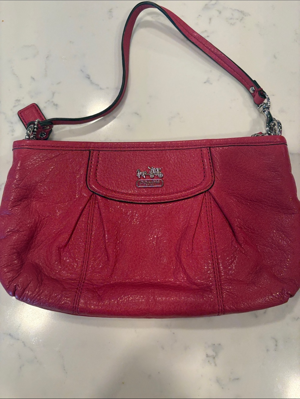 Coach Fuchsia Leather wristlet Bag with Silver Hardware